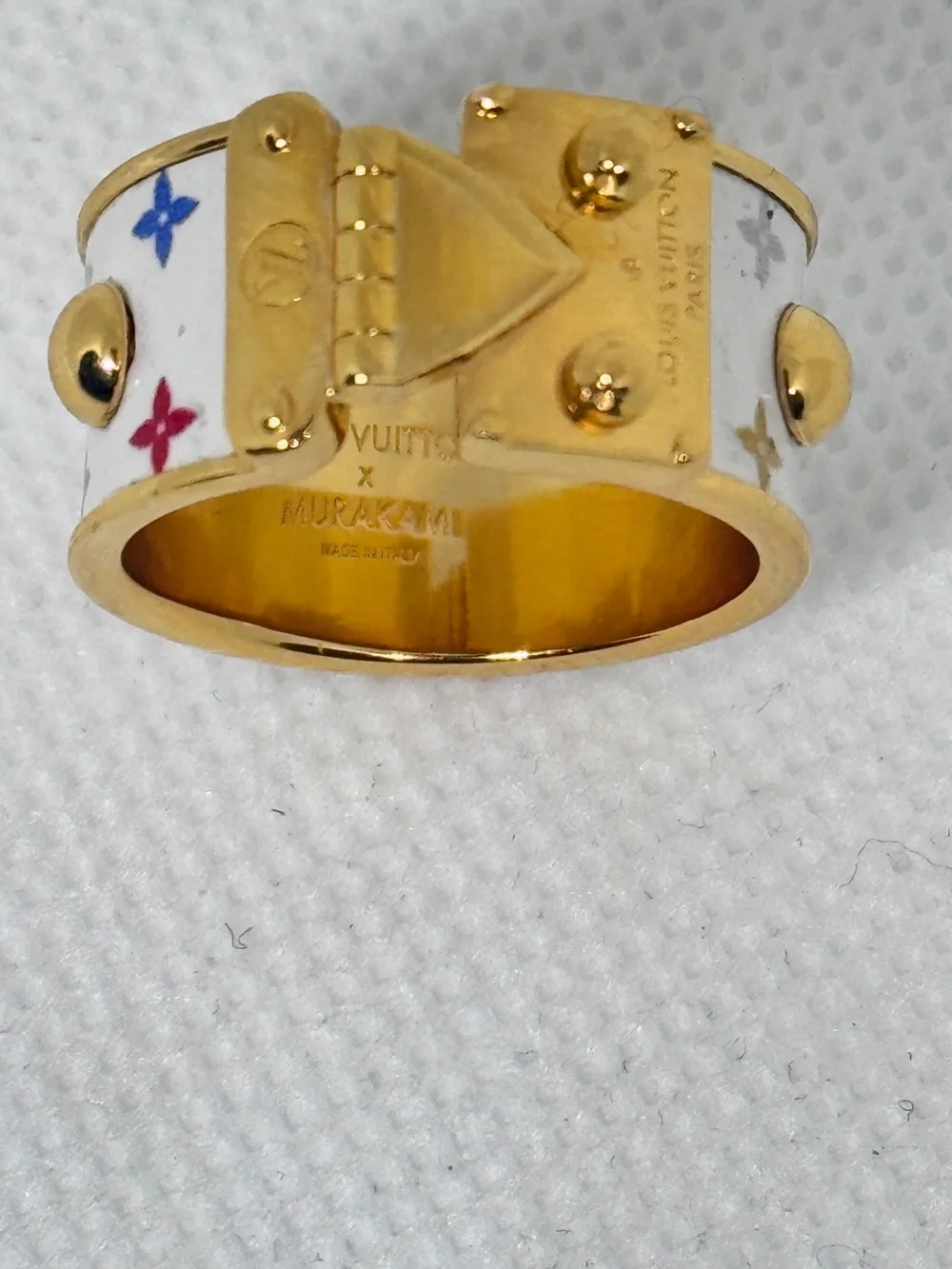 Louis Vuitton x Murakami White Multicolor Monogram Gold Ring sz L